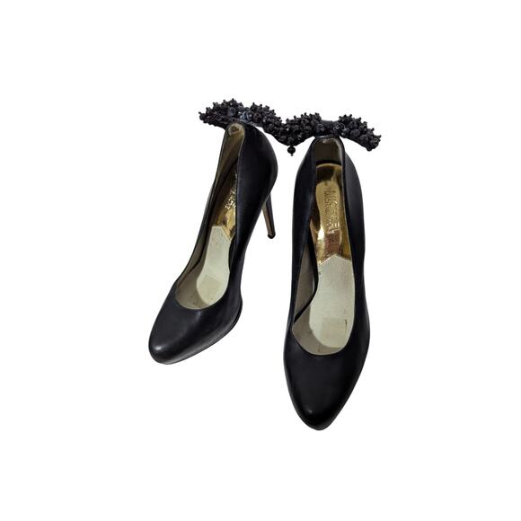 MICHAEL KORS! JET BLACK GENUINE LEATHER PLATFORM JEWELED HEEL PUMPS! SZ 9.5M - Picture 5 of 12